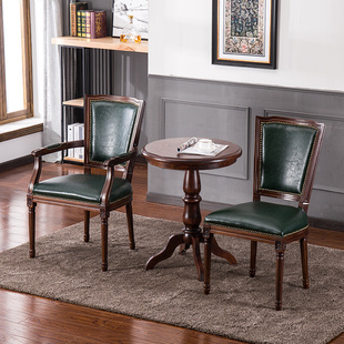 美式复古做旧餐椅酒店咖啡，椅实木橡木椅子，欧式餐厅扶手靠背书桌椅