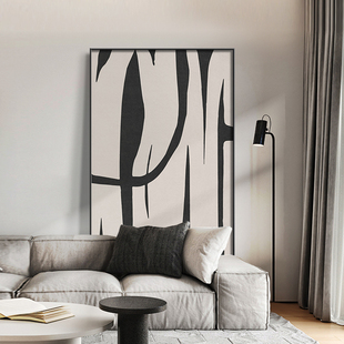侘寂风客厅装饰画大幅肌理黑白抽象高级感简约沙发背景墙壁画挂画