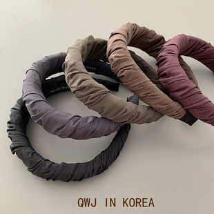 布衣风格 韩国进口哑光高级面料纯色皱皱宽发箍垫高颅顶海绵头箍