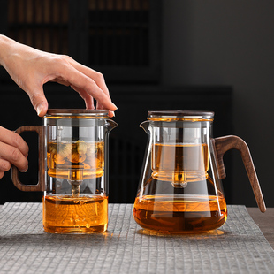 磁吸飘逸杯茶水分离一键，过滤冲茶壶胡桃木泡，茶杯玻璃内胆茶具