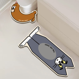 猫和老鼠浴室地垫三件套卫生间防滑垫卡通马桶垫u型吸水硅藻垫子
