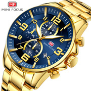 minifocus福克斯黄金手表，大表盘表中东夜光，防水钢带男手表