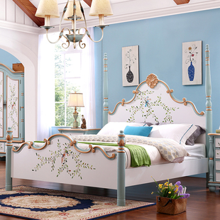 地中海全实木床1.8米双人床，美式乡村公主，床主卧高箱储物大床婚床