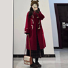 学院风红色呢子大衣女秋冬装韩版中长款小个子牛角扣毛呢外套