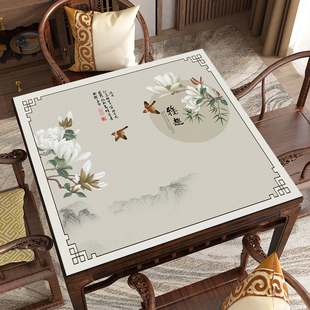 中式轻奢红木桌布防水防油免洗正方形餐桌台布方形茶几垫八仙桌垫