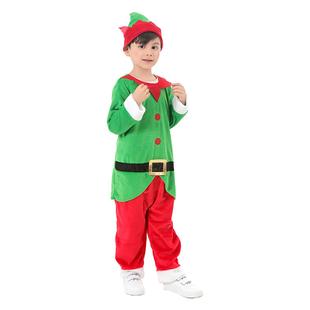 圣诞节儿童服装男童演出服圣诞精灵连体装扮衣服儿童圣诞老人服装