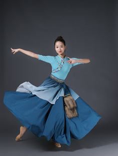 藏族广场舞半身裙藏式蹈，演出服装女练功大摆裙广场舞练习裙子
