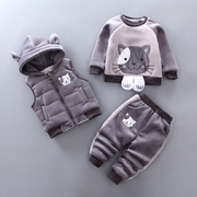 男女童宝宝加厚加绒棉衣三件套装童装婴幼儿冬装卫衣套装1-2-3岁4