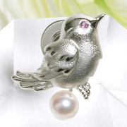 珍珠小鸟胸针白色6.5-7.0mmbbb银婚礼礼服，女简约大气饰品
