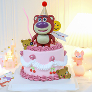 儿童生日蛋糕装饰卡通可爱草莓熊摆件网红韩式复古ins风烘焙插牌