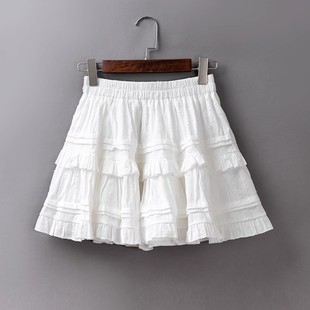 夏季白色短裙女棉质显瘦小个子高腰半身裙蓬蓬裙学院风黑色蛋糕裙