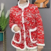 网红花棉衣时尚冬季妈妈装女装加绒棉服复古中年加厚保暖外套花袄