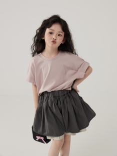 senbaby女童短袖T恤儿童夏装套装中大童韩版粉色上衣+休闲短裤裙