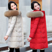 反季羽绒棉服女中长款2023冬季棉袄韩版宽松加厚超大毛领外套