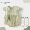 婴儿衣服夏季短袖国风中式新生女(新生女)宝宝连体衣，满月百天周岁礼服哈衣