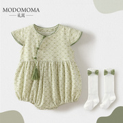 婴儿衣服夏季短袖国风中式新生女宝宝连体衣满月百天周岁礼服哈衣