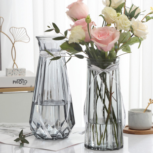 二件套大号玻璃花瓶透明欧式水养百合干花富贵竹花瓶插花摆件