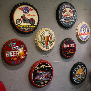 工业风复古啤酒盖酒瓶盖，创意壁饰酒吧餐厅墙面，壁挂店铺墙上装饰品