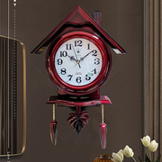 北极星中式挂钟客厅仿实木石英钟欧式创意复古静音摆钟摇摆壁钟表