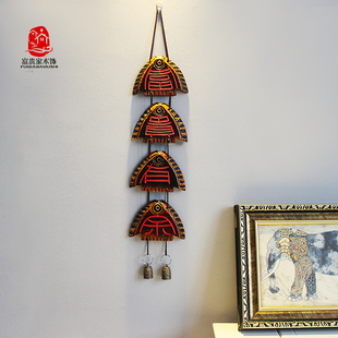 中式复古门上装饰品挂件铃铛鱼小饰品室内墙上过道古典实木壁饰