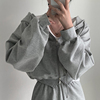 韩国chic秋季小众百搭连帽双开拉链设计感宽松长袖短款卫衣外套女