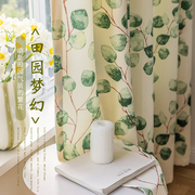 美式乡村文艺复古窗帘客厅北欧卧室田园风韩式植物印花布帘半遮光
