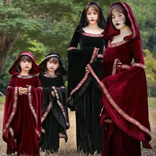 万圣节服装女大人女巫吸血鬼新娘亲子套装帽子斗篷披风演出服装扮