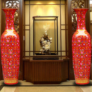 景德镇陶瓷器中国红色落地大，花瓶欧式客厅装饰摆件，特大号开业