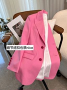 玫粉色时髦甜美小西装外套女春秋季高级设计感气质流行西服上衣