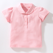 女童粉红色短袖POLO衫宝宝翻领娃娃衫儿童纯棉T恤打底衫婴儿上衣T