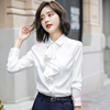 雪纺衬衫女长袖韩版洋气质荷叶，边白色衬衣工作服夏装短袖上衣