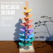 婴儿早教智力开发儿童木质轨道积木玩具益智拼装滚珠彩虹音乐树