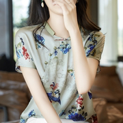 改良版中式旗袍衬衫女中国风复古立领手工盘扣设计感小众雪纺T恤