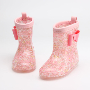 日系卡通粉色蝴蝶结可爱儿童，雨鞋雨靴女女童公主幼儿园水鞋防滑
