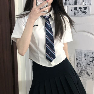 jk衬衫女设计感小众原创韩式学姐收腰制服纯欲风短袖女2023潮