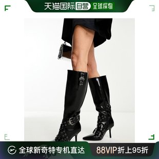 香港直邮潮奢asos女士，cautionhardware设计高跟，及膝靴子(黑色