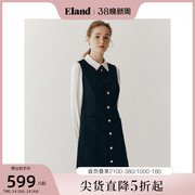 eland衣恋秋季连衣裙，女翻领学院风假两件可拆卸系带裙子