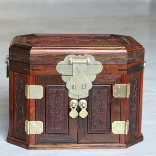 红木首饰盒中式复古带锁结婚庆珠宝箱红酸枝实木质收纳盒仿古榫卯