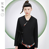 花木深中式改良西装女中国风女装斜襟系带上衣女黑色羊毛西服外套