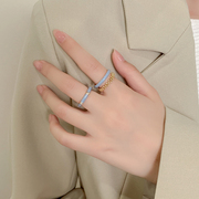 个性蓝色素圈戒指轻奢小众设计冷淡风高级感指环复古开口气质手饰