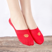 恒源祥红色袜子红袜子，大红色船袜蕾丝，袜底隐形浅口高跟鞋袜结婚情