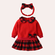 女童秋装连衣裙长袖婴儿，周岁礼服洋气红色公主裙，纯棉春秋小童裙子