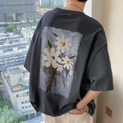 花卉印花短袖t恤男夏季重磅宽松潮牌ins高级感上衣美式休闲体恤衫
