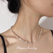 s925纯银碎银子珍珠项链女2024颈链轻奢小众高级感锁骨链