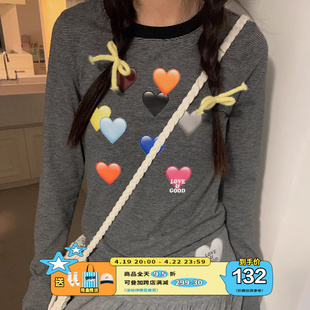 美好商店meihaostore情人节系列，爱心emoji条纹长袖t恤