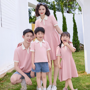 亲子装夏装一家三口四口2025新款母子母女连衣裙POLO衫短袖T恤潮