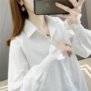 白色灯笼袖衬衫，女宽松中长款韩版衬衣2022春秋，泡泡袖气质上衣