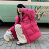 玫红色学院风羽绒棉服女短款2023冬韩版加厚保暖小个子面包服