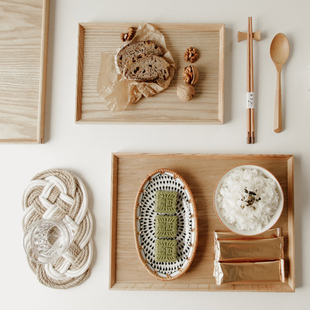 日式榫卯工艺木质托盘白蜡木，实木水果茶盘餐具长方形餐用复古出口