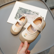女童软底公主鞋20242-3-4岁小童刺绣单鞋宝宝软底小皮鞋韩版5